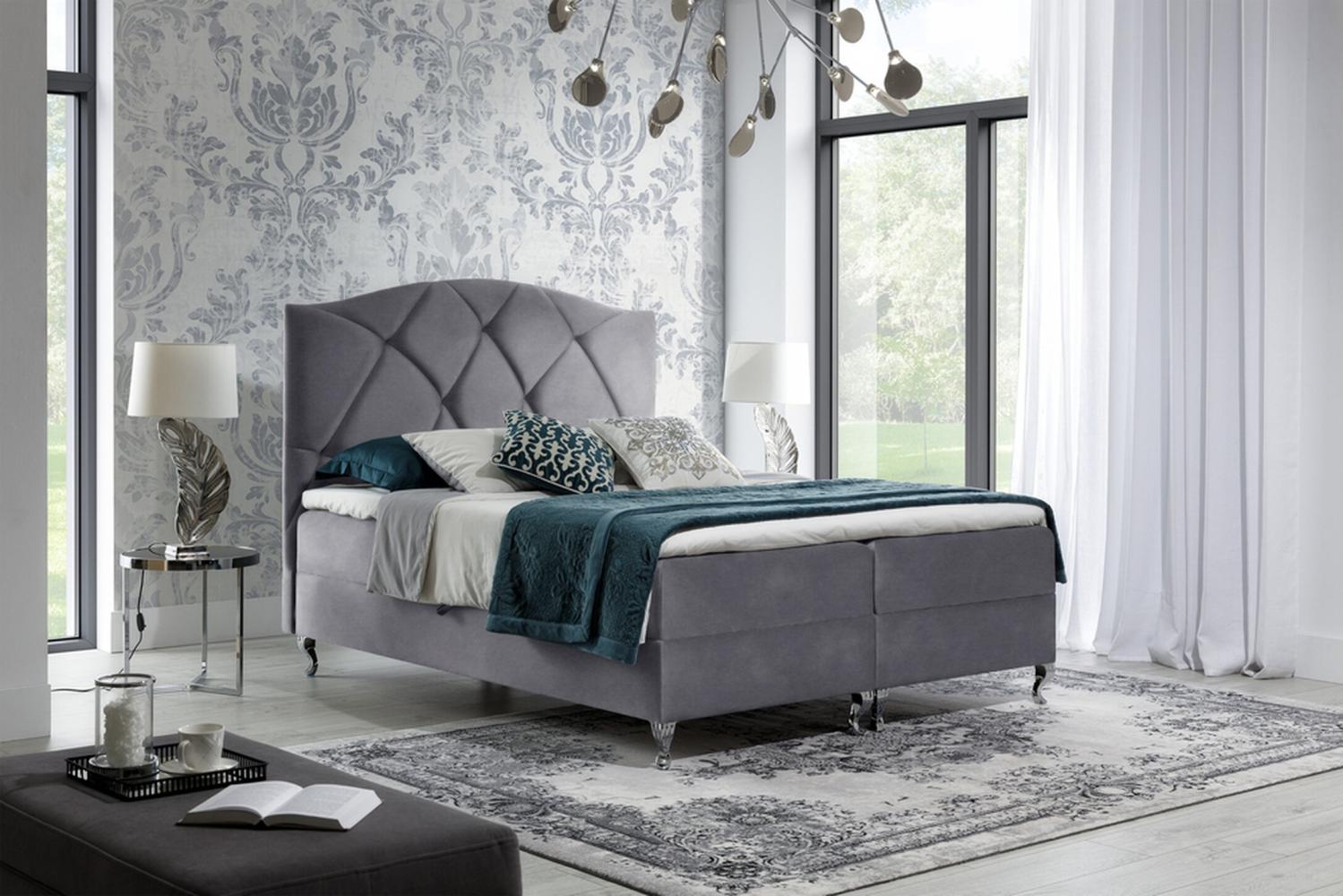 Stylefy 'Blanco' Boxspringbett Velours Grau 120 x 200 cm Bild 1