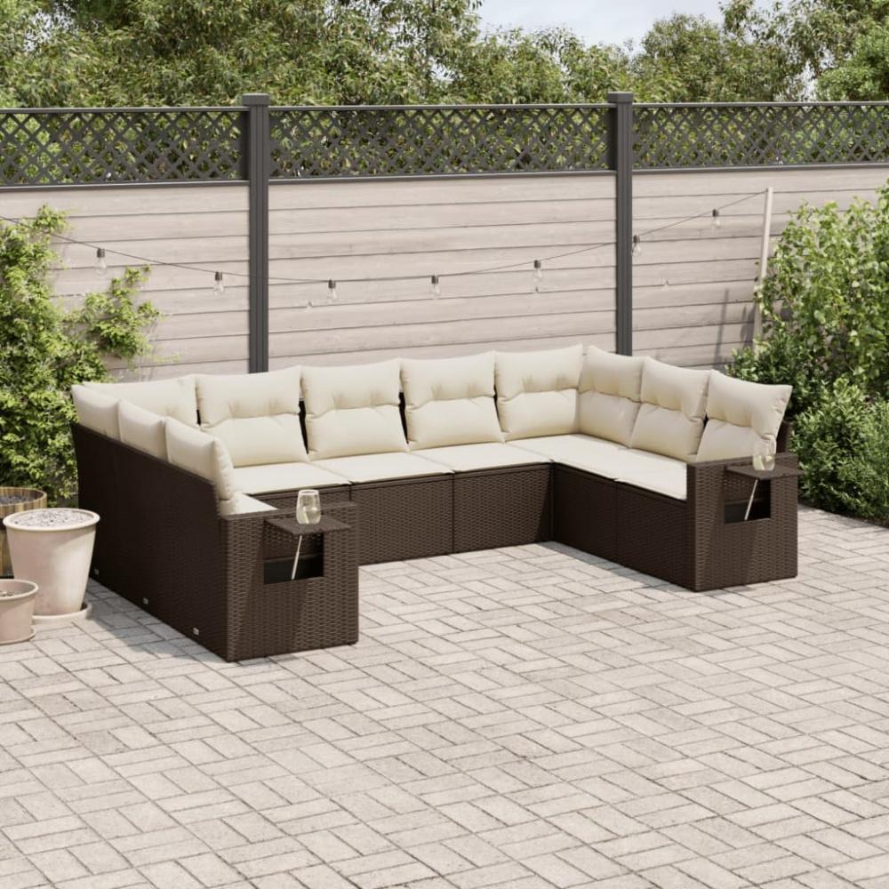 vidaXL 9-tlg. Garten-Sofagarnitur mit Kissen Braun Poly Rattan Bild 1