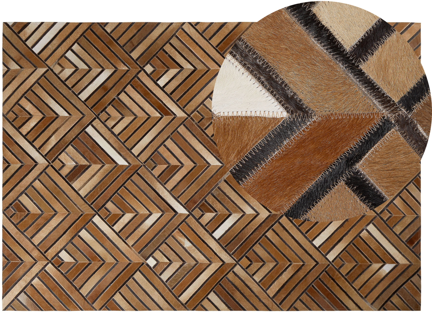 Teppich Kuhfell braun 140 x 200 cm geometrisches Muster Kurzflor TEKIR Bild 1