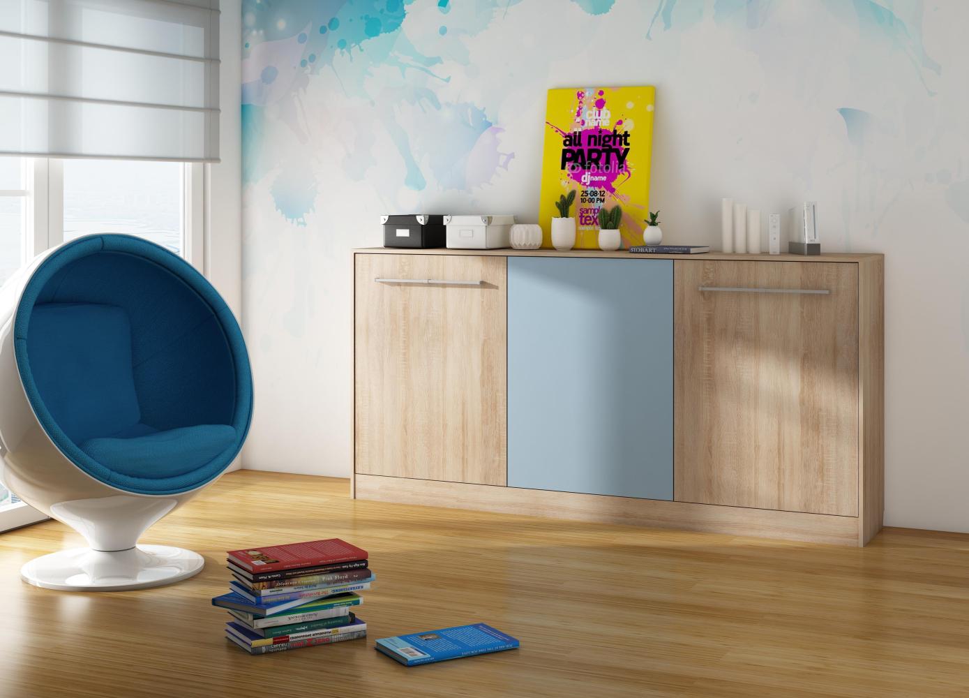 Domando Schrankbett Vercelli Modern Breite 212cm, ausklappbare Liegefläche, Platzwunder, schöne Farbkombination in Sonoma Eiche und Blau Bild 1