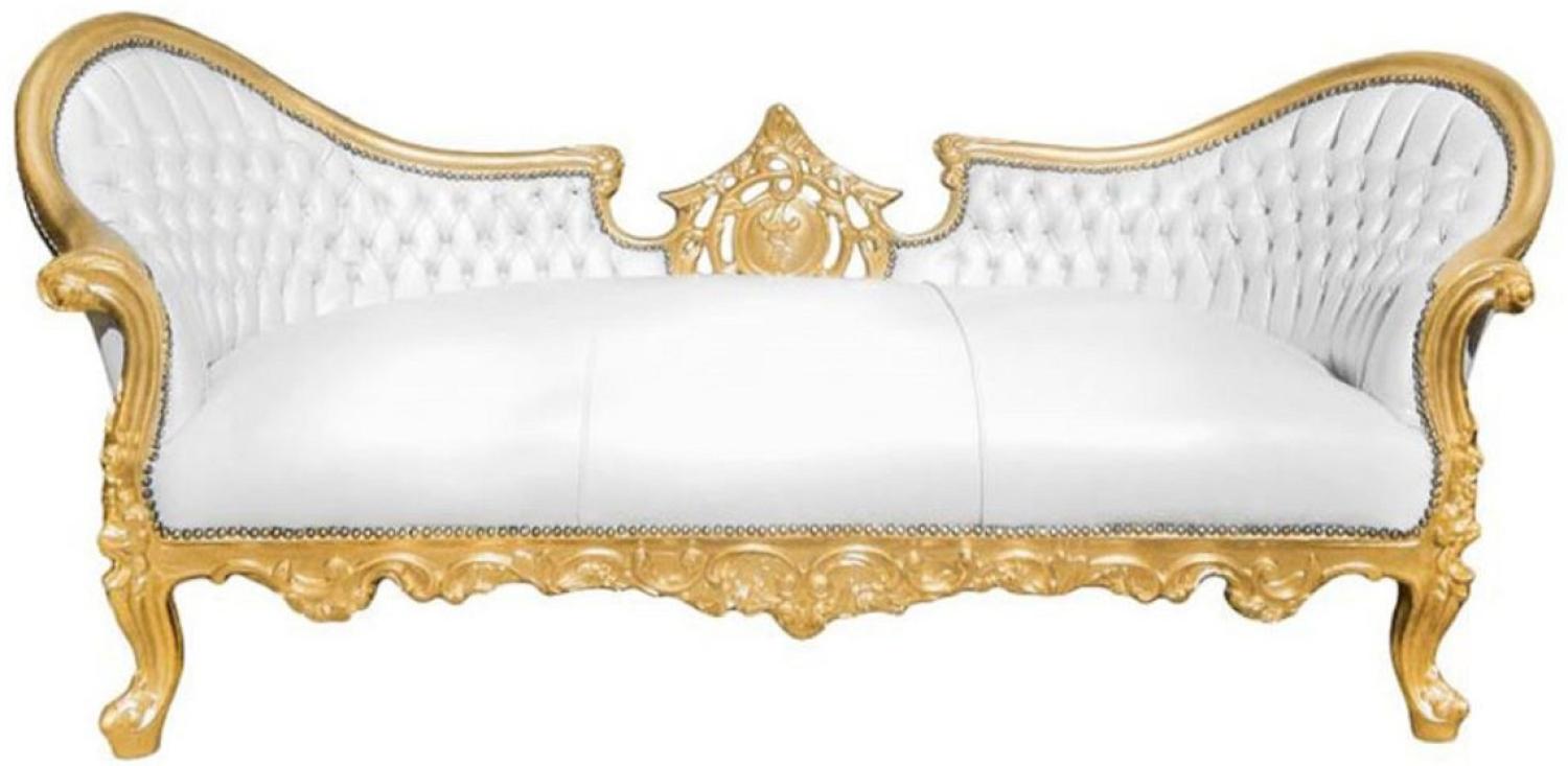 Casa Padrino Barock Sofa Vampire Weiß / Gold 200 x 75 x H. 82 cm - Handgefertigte Lounge Couch mit Lederoptik Bild 1