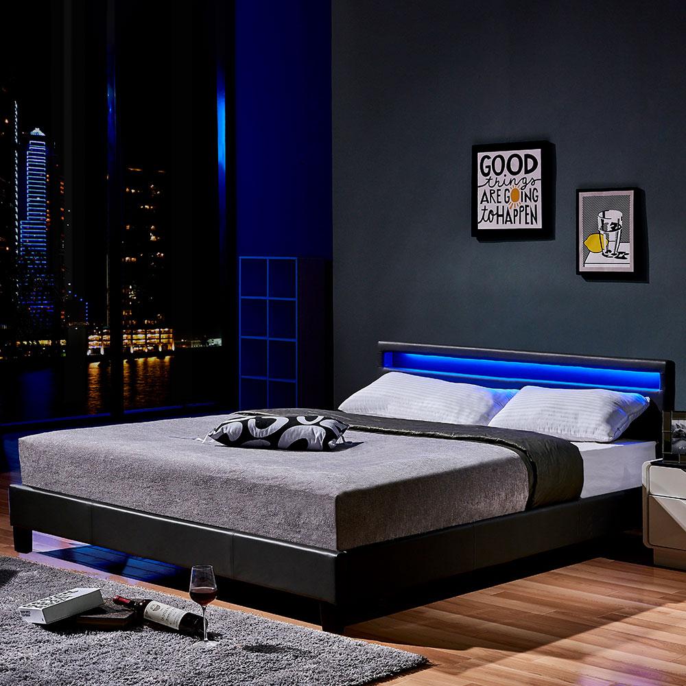 Home Deluxe - LED Bett Astro - Dunkelgrau, 180 x 200 cm - inkl. Lattenrost I Polsterbett Design Bett inkl. Beleuchtung Bild 1