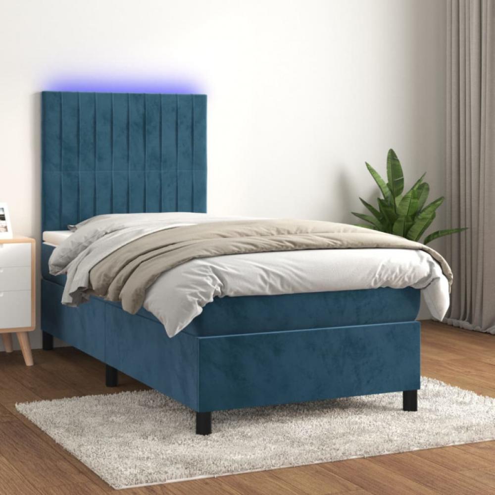 Boxspringbett mit Matratze & LED Dunkelblau 100x200 cm Samt (Farbe: Blau) Bild 1