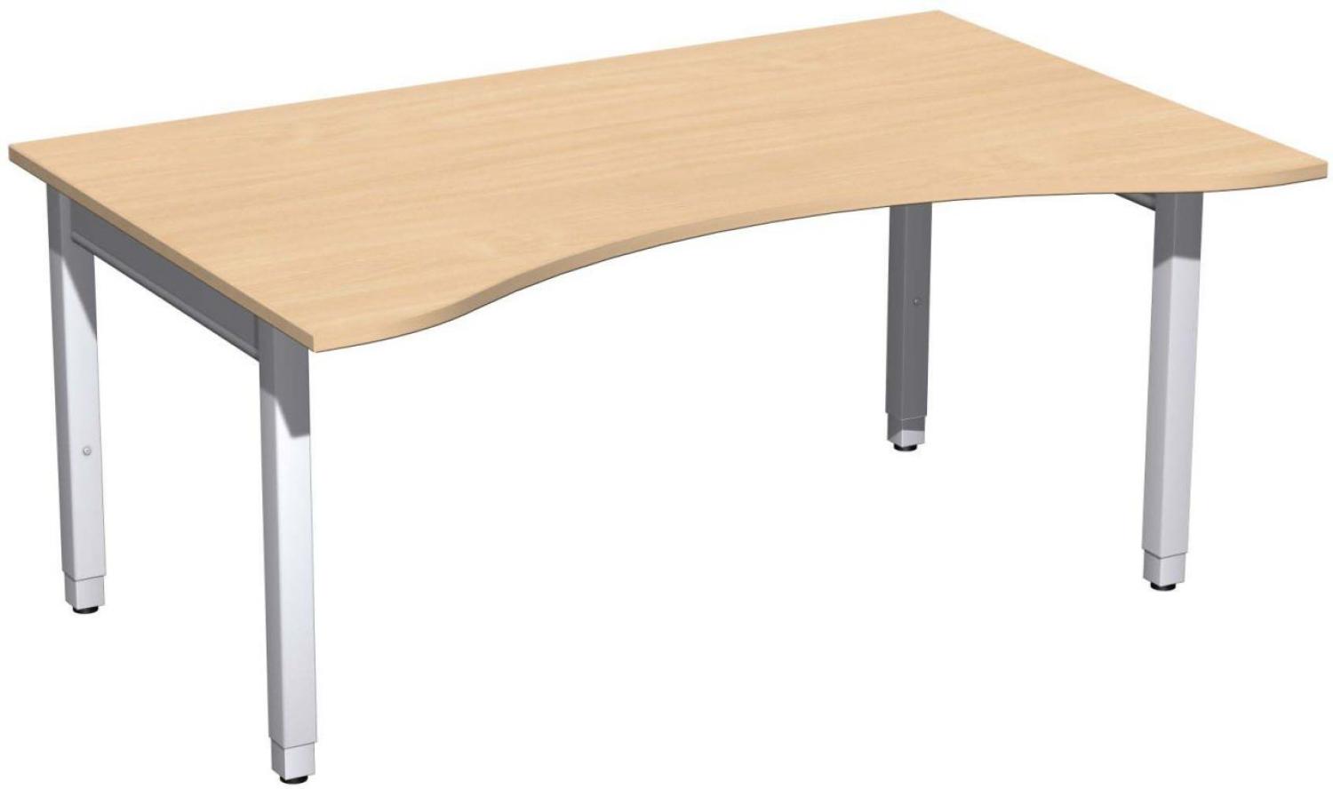 Schreibtisch '4 Fuß Pro Quadrat' Ergonomieform höhenverstellbar, 160x100x68-86cm, Buche / Silber Bild 1