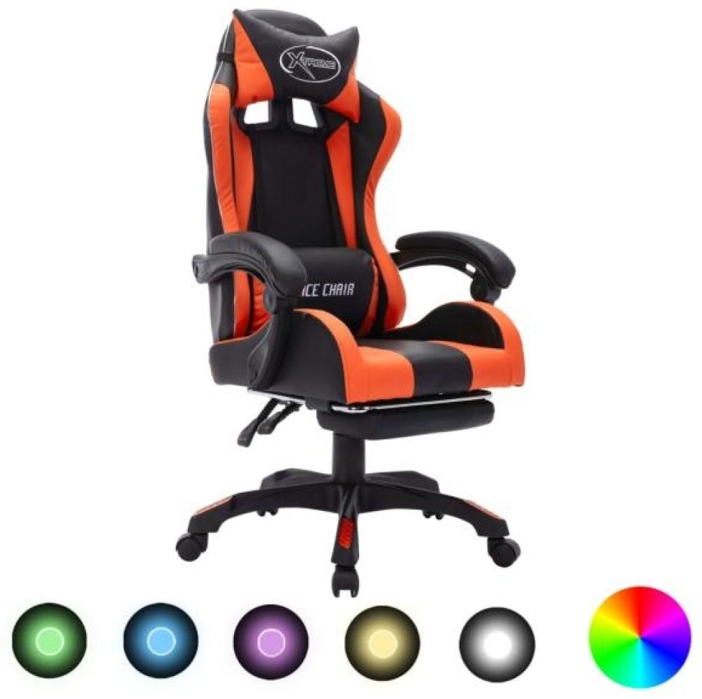 Gaming-Stuhl mit RGB LED-Leuchten Orange und Schwarz Kunstleder Bild 1