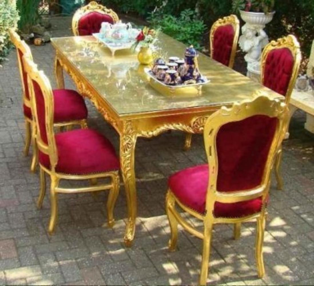 Casa Padrino Barock Esszimmerset Bordeaux/Gold - Esstisch + 6 Stühle Bild 1