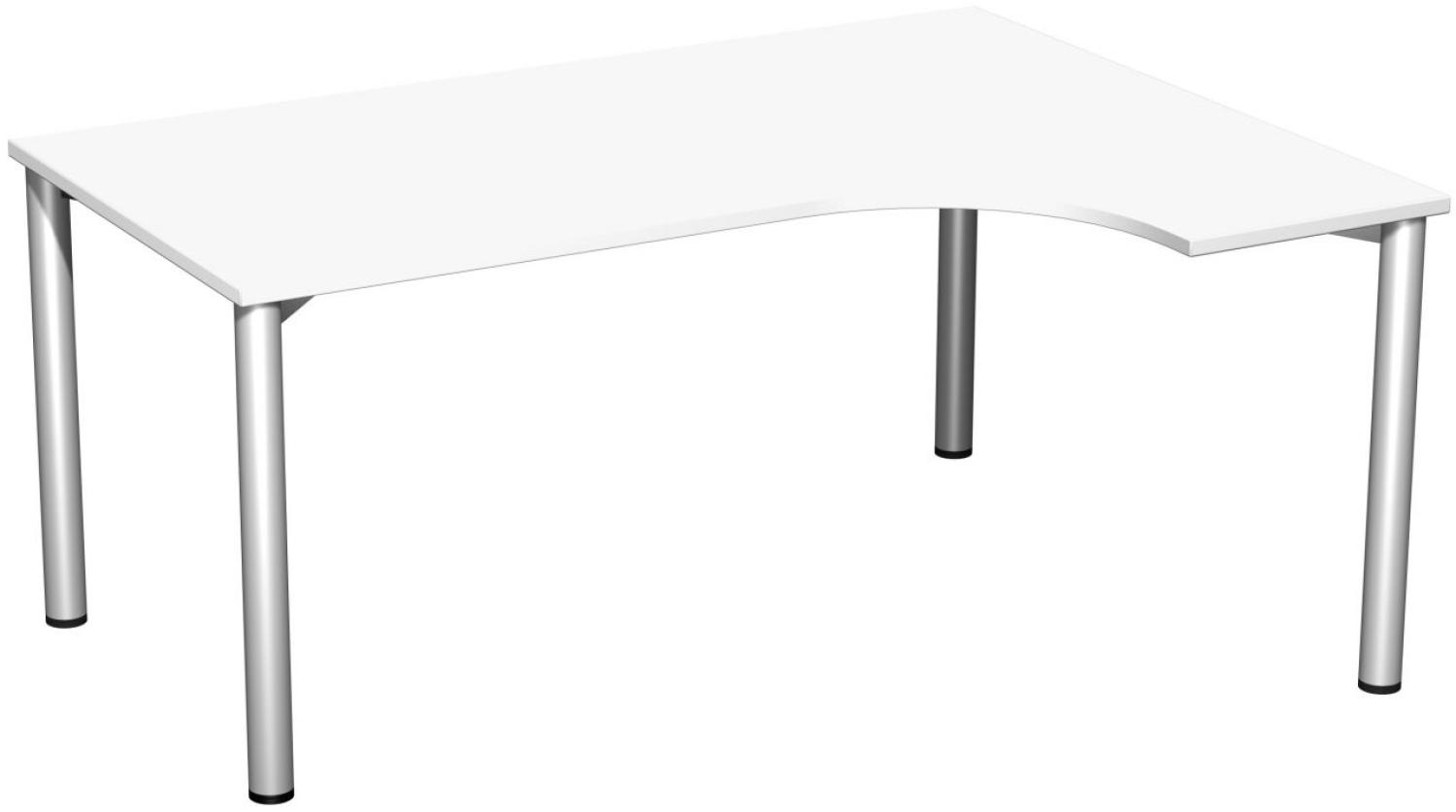 PC-Schreibtisch '4 Fuß Flex' rechts, höhenverstellbar, 160x120cm, Weiß / Silber Bild 1