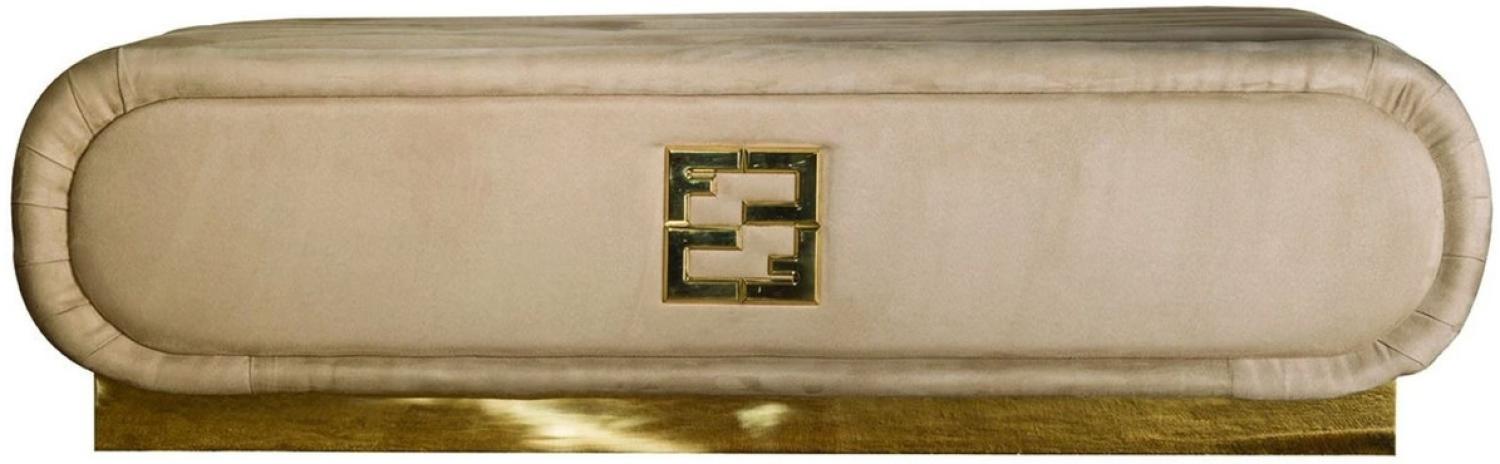Casa Padrino Luxus Wildleder Sitzbank Taupefarben / Gold 130 x 60 x H. 36 cm - Hotel Möbel - Luxus Qualität - Made in Italy Bild 1