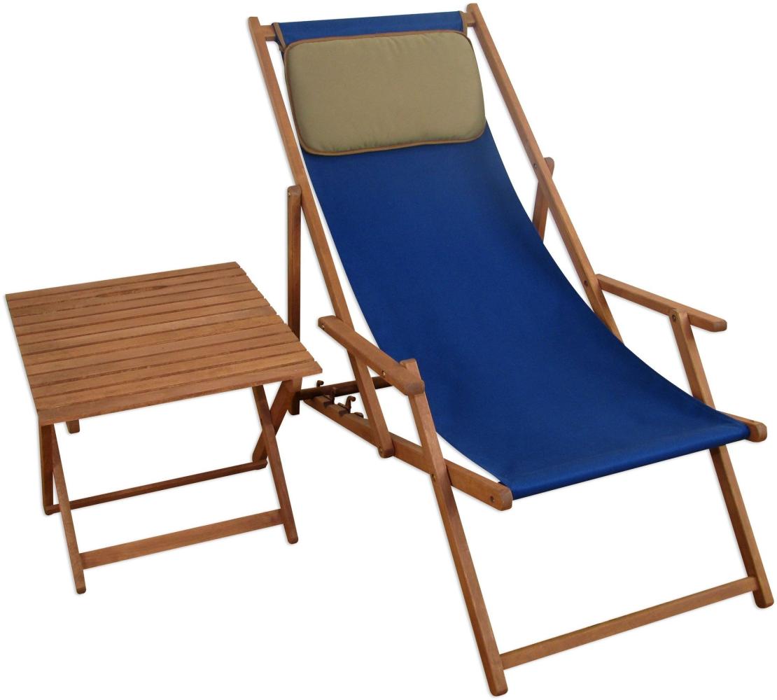 Strandstuhl blau Liegestuhl Sonnenliege Tisch Kissen Deckchair Buche Gartenstuhl 10-307 T KD Bild 1