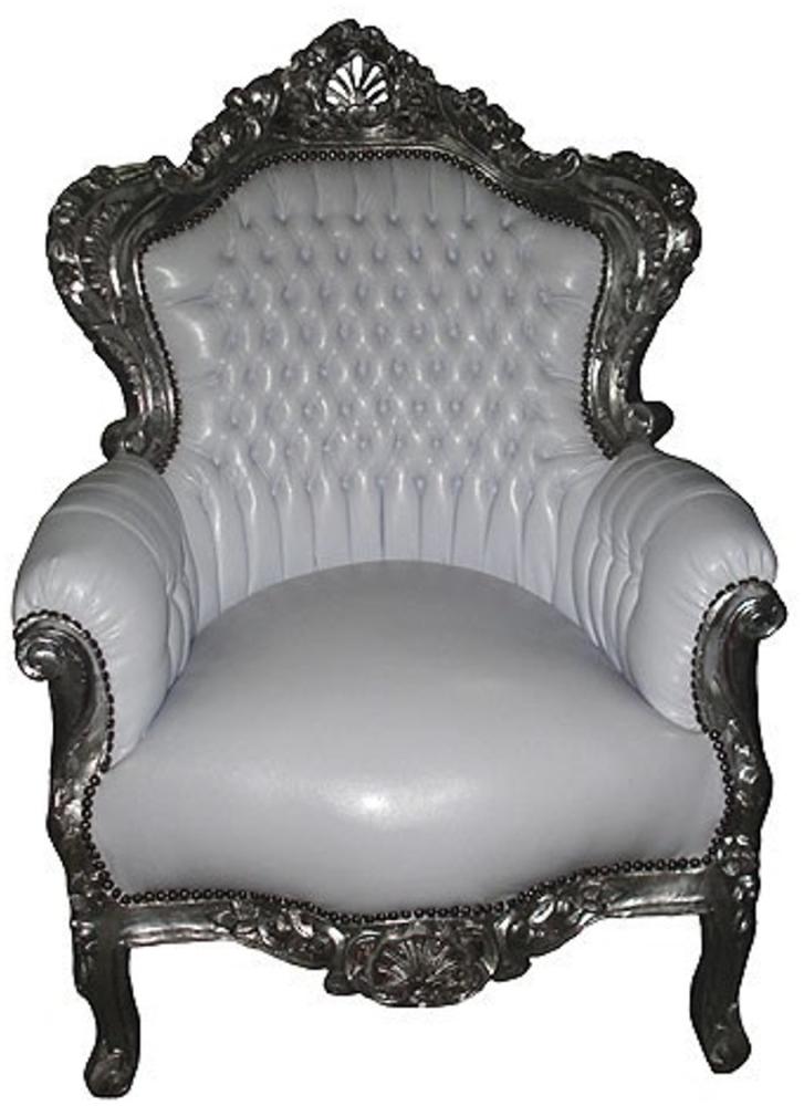Casa Padrino Barock Sessel King Weiß / Silber 85 x 85 x H. 120 cm - Antik Stil Sessel Bild 1