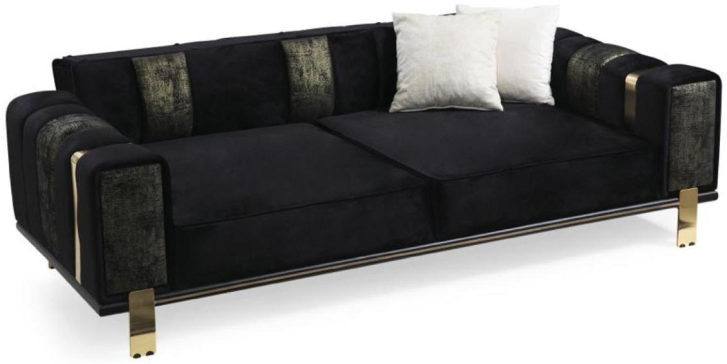 Casa Padrino Luxus Wohnzimmer Sofa mit verstellbarer Rückenlehne Schwarz / Gold 223 x 93 x H. 76 cm Bild 1