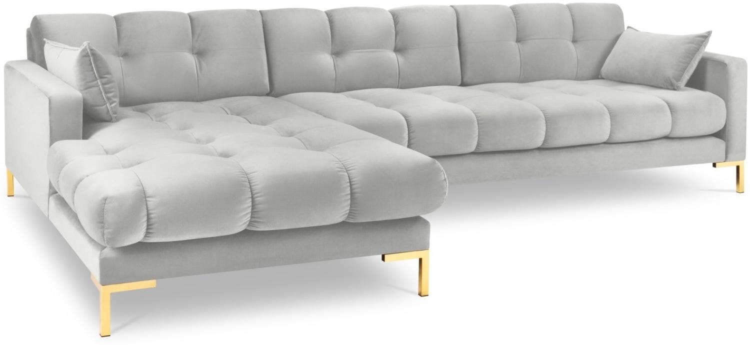 Micadoni 5-Sitzer Samtstoff Ecke links Sofa Mamaia | Bezug Silver | Beinfarbe Gold Metal Bild 1