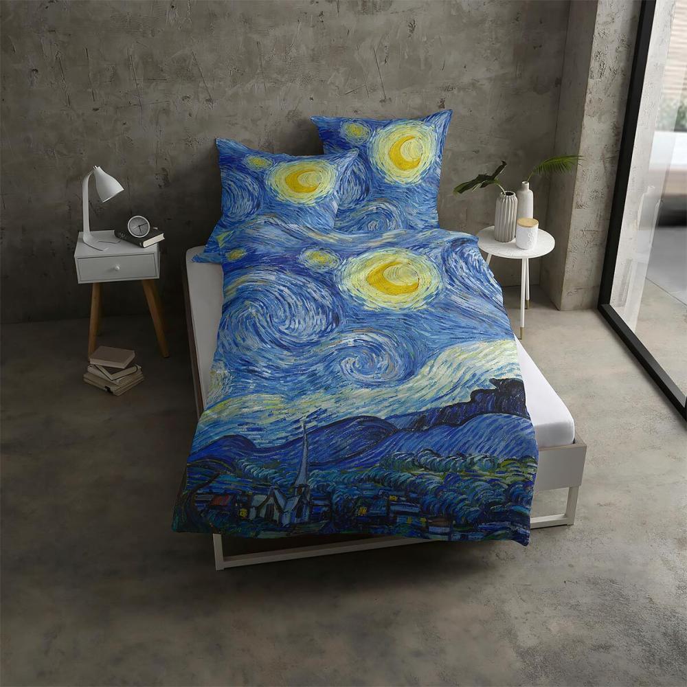 Goebel Mako-Satin Bettwäsche Starry Nights blau | 135x200 cm + 80x80 cm Bild 1