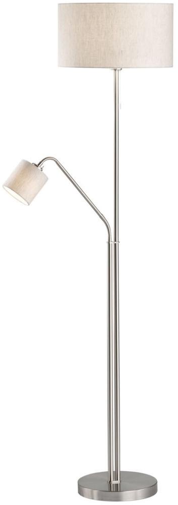 LED Stehlampe rund mit Leselampe & Stoff Lampenschirme Beige - Höhe 175cm Bild 1