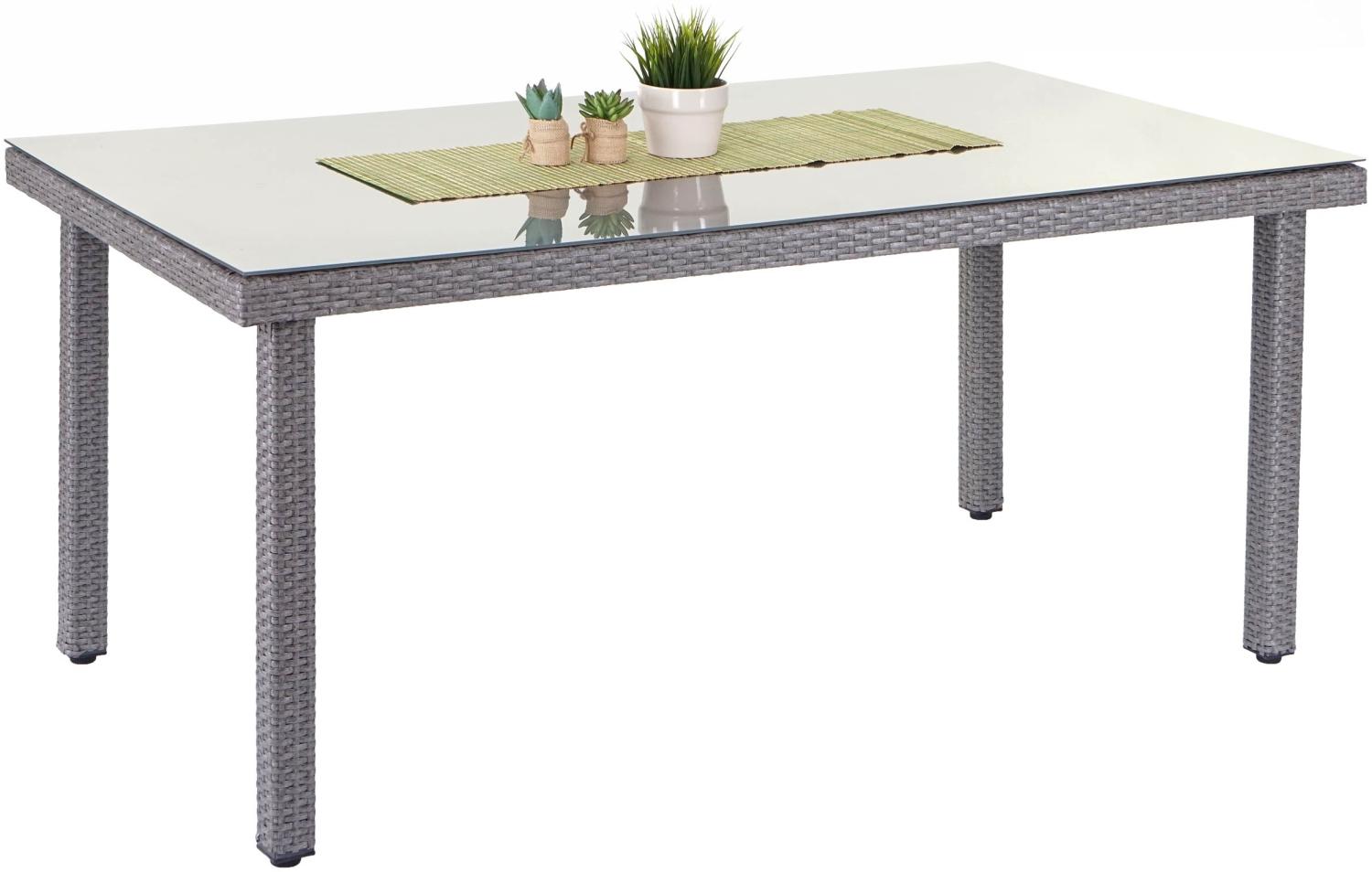 Poly-Rattan Gartentisch Cava, Esstisch Tisch mit Glasplatte, 160x90x74cm ~ grau Bild 1
