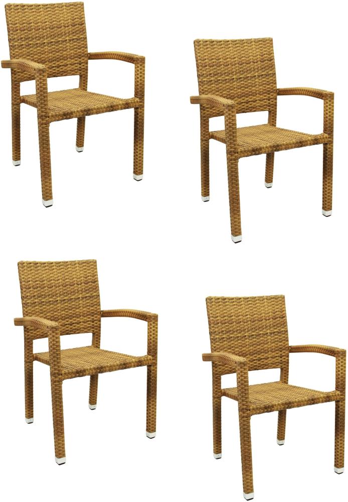 4x KONWAY® PORTO Stapelsessel Tabaco Premium Polyrattan Garten Sessel Stuhl Set Bild 1