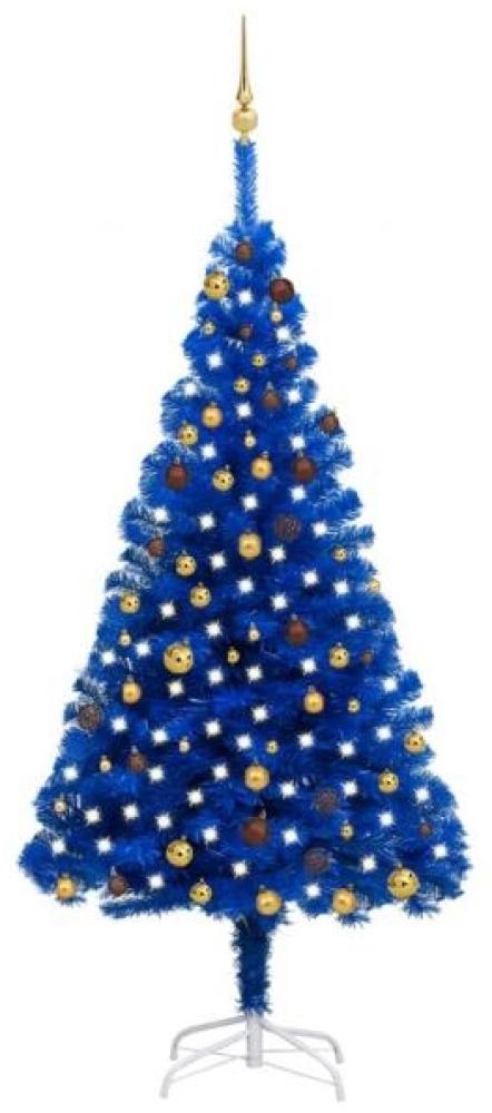 Künstlicher Weihnachtsbaum mit LEDs & Kugeln Blau 210 cm PVC Bild 1
