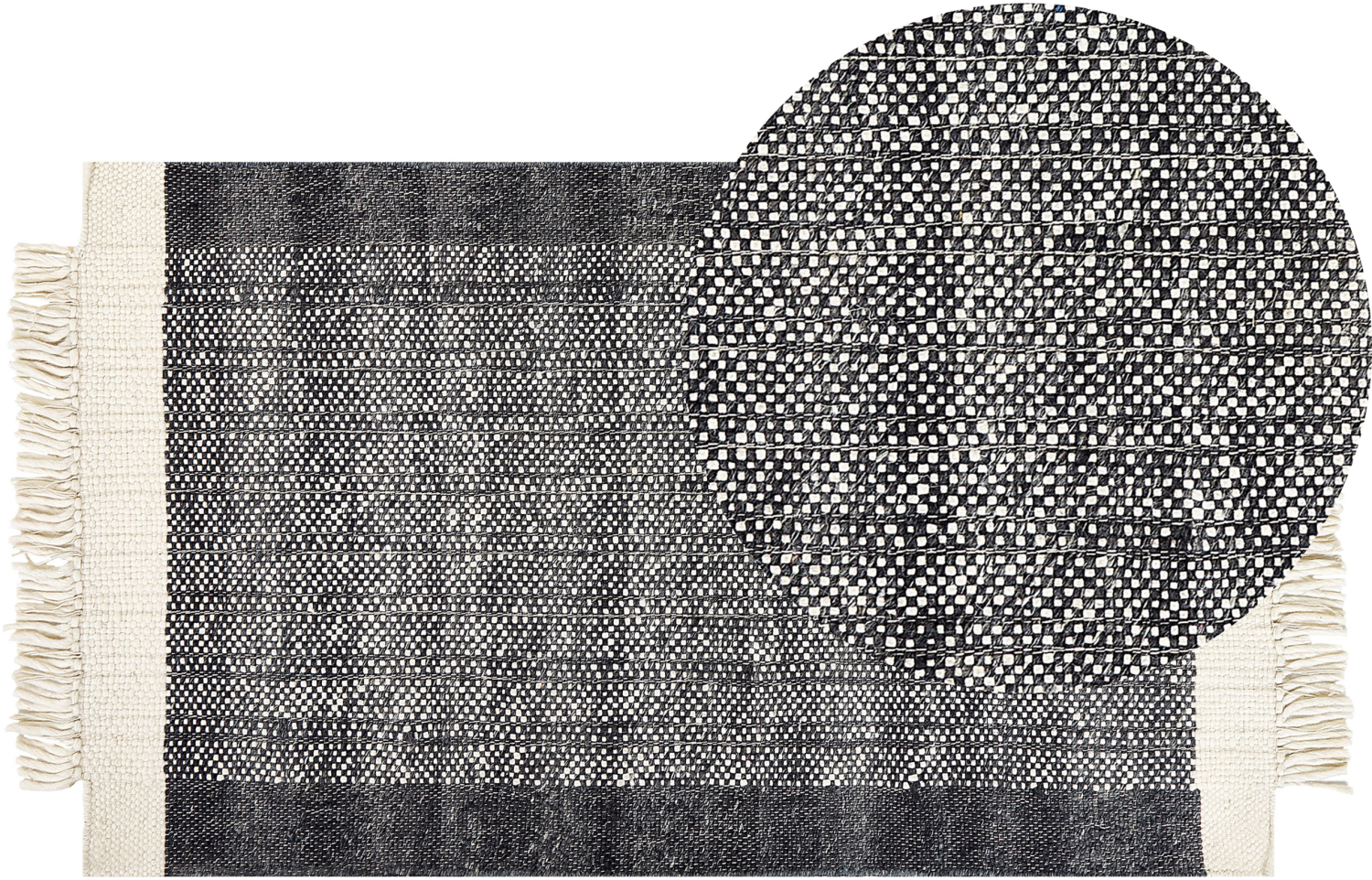 Teppich Wolle schwarz cremeweiß 80 x 150 cm Streifenmuster Kurzflor ATLANTI Bild 1
