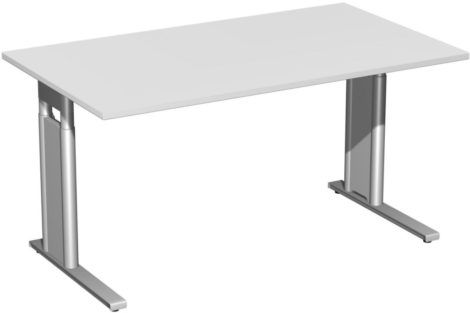 Schreibtisch 'C Fuß Pro' höhenverstellbar, 140x80cm, Lichtgrau / Silber Bild 1