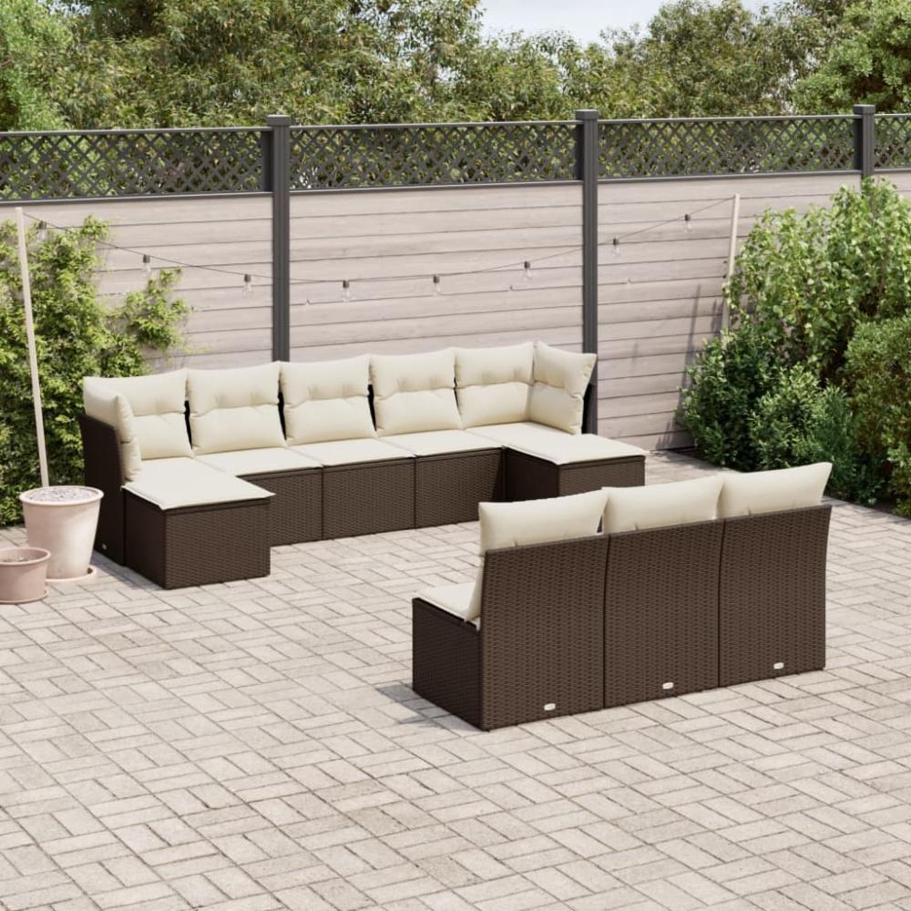 vidaXL 10-tlg. Garten-Sofagarnitur mit Kissen Braun Poly Rattan Bild 1