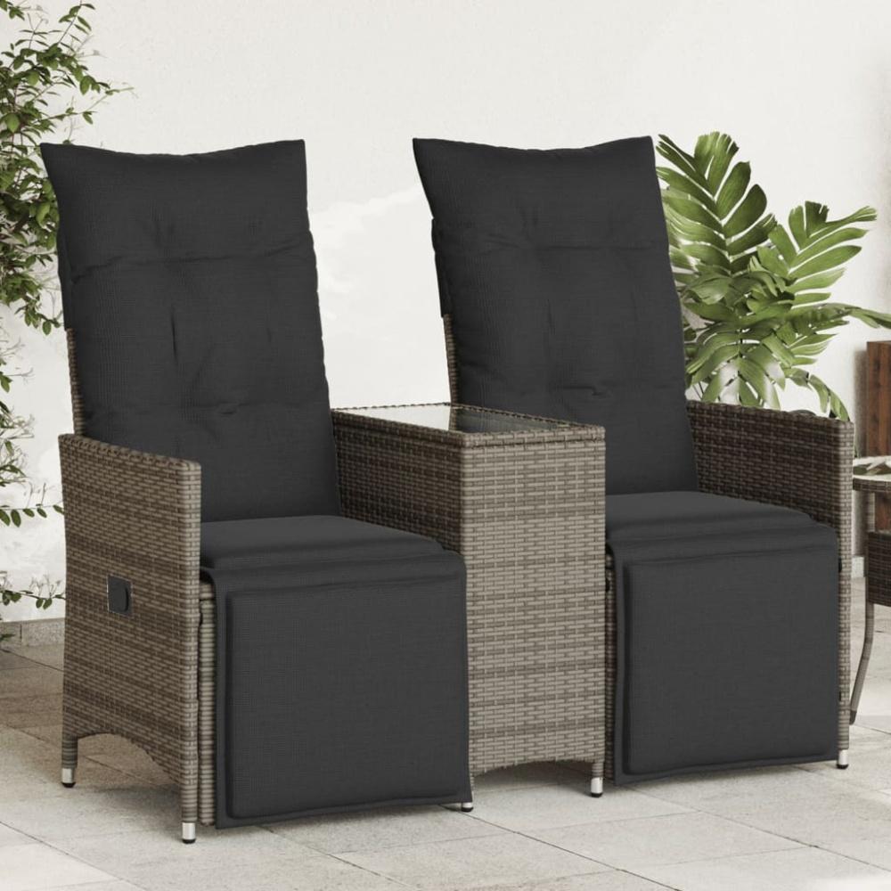 vidaXL Gartensofa 2-Sitzer Verstellbar mit Tisch Grau Poly Rattan Bild 1