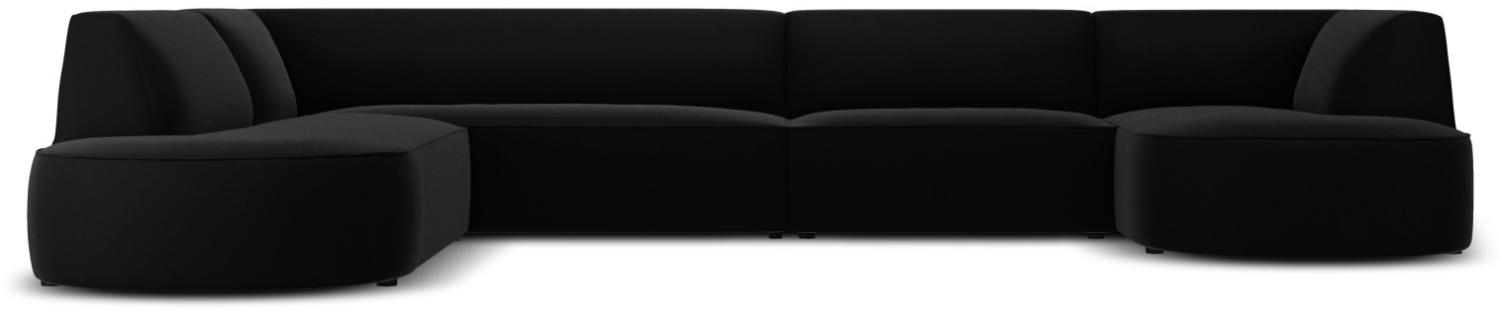 Micadoni 6-Sitzer Samtstoff Panorama Ecke links Sofa Ruby | Bezug Black | Beinfarbe Black Plastic Bild 1