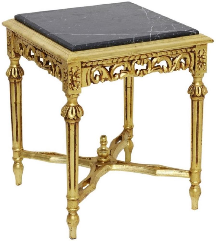 Casa Padrino Barock Beistelltisch Gold / Schwarz - Handgefertigter Massivholz Tisch mit Marmorplatte - Barock Wohnzimmer Möbel Bild 1