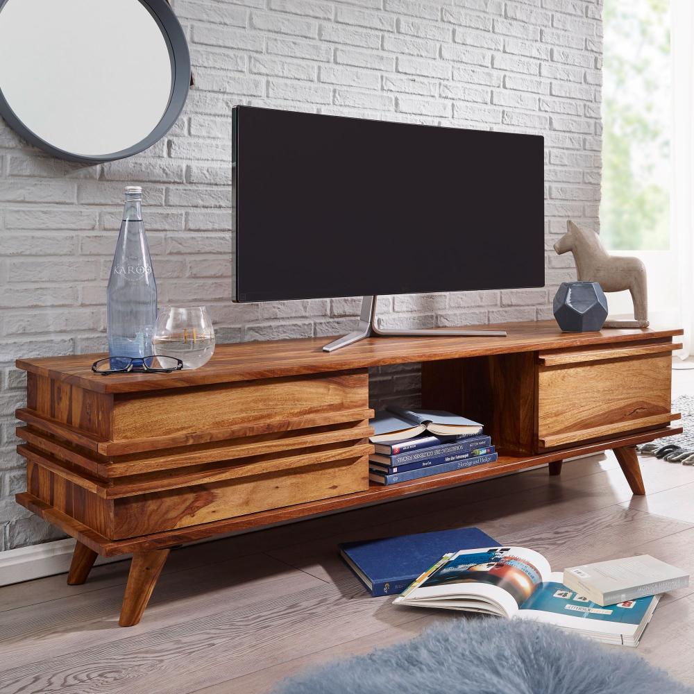 KADIMA DESIGN Massivholz Sheesham TV-Lowboard mit Stauraum und Landhausoptik – Rustikales Fernsehmöbel für Ihren Wohnraum. Bild 1