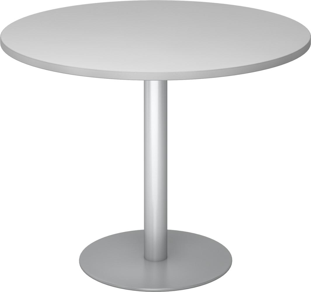 bümö® Besprechungstisch STF, Tischplatte rund 100 x 100 cm in grau, Gestell in silber Bild 1