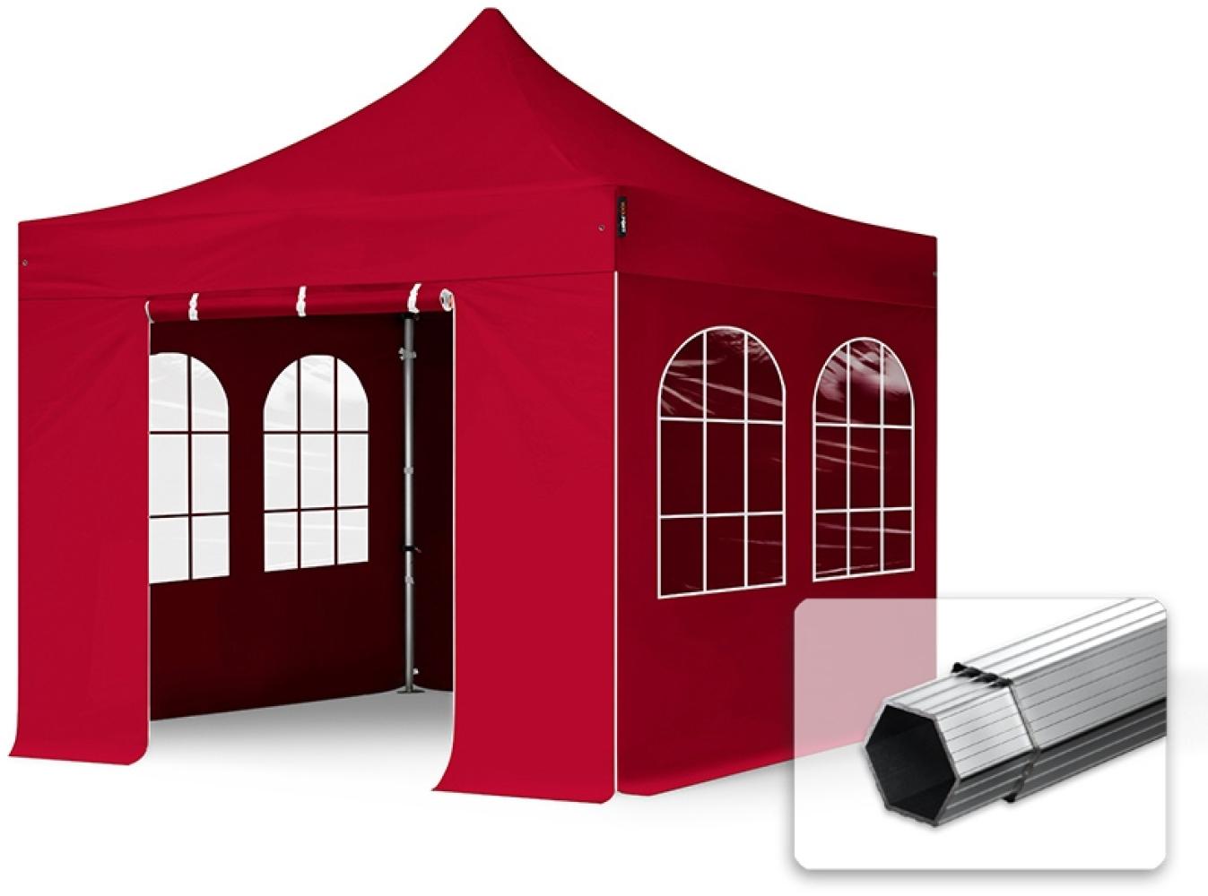 3x3 m Faltpavillon PROFESSIONAL Alu 40mm, Seitenteile mit Sprossenfenstern, rot Bild 1