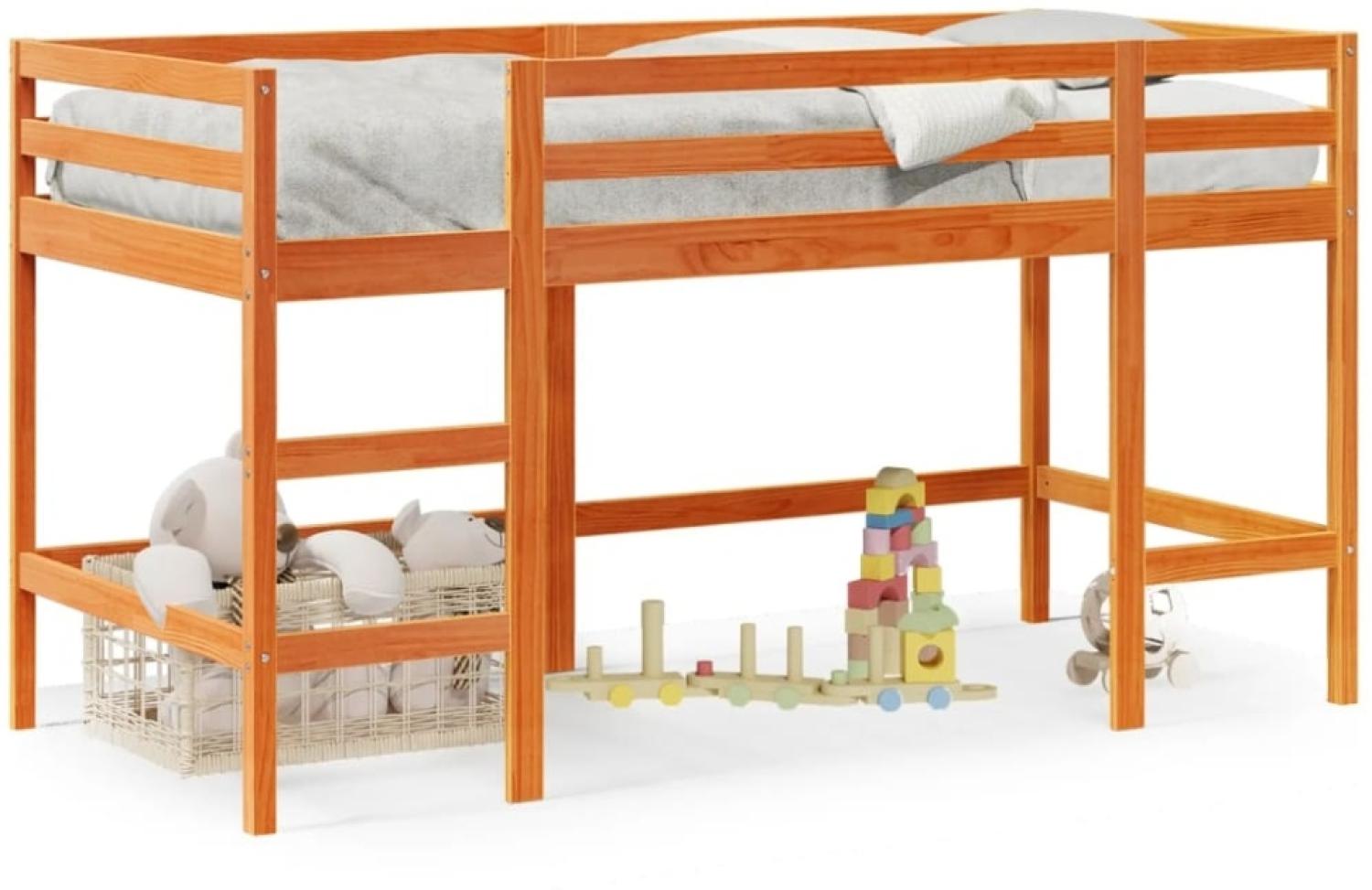 vidaXL Kinderhochbett mit Leiter Wachsbraun 90x200cm Massivholz Kiefer Bild 1