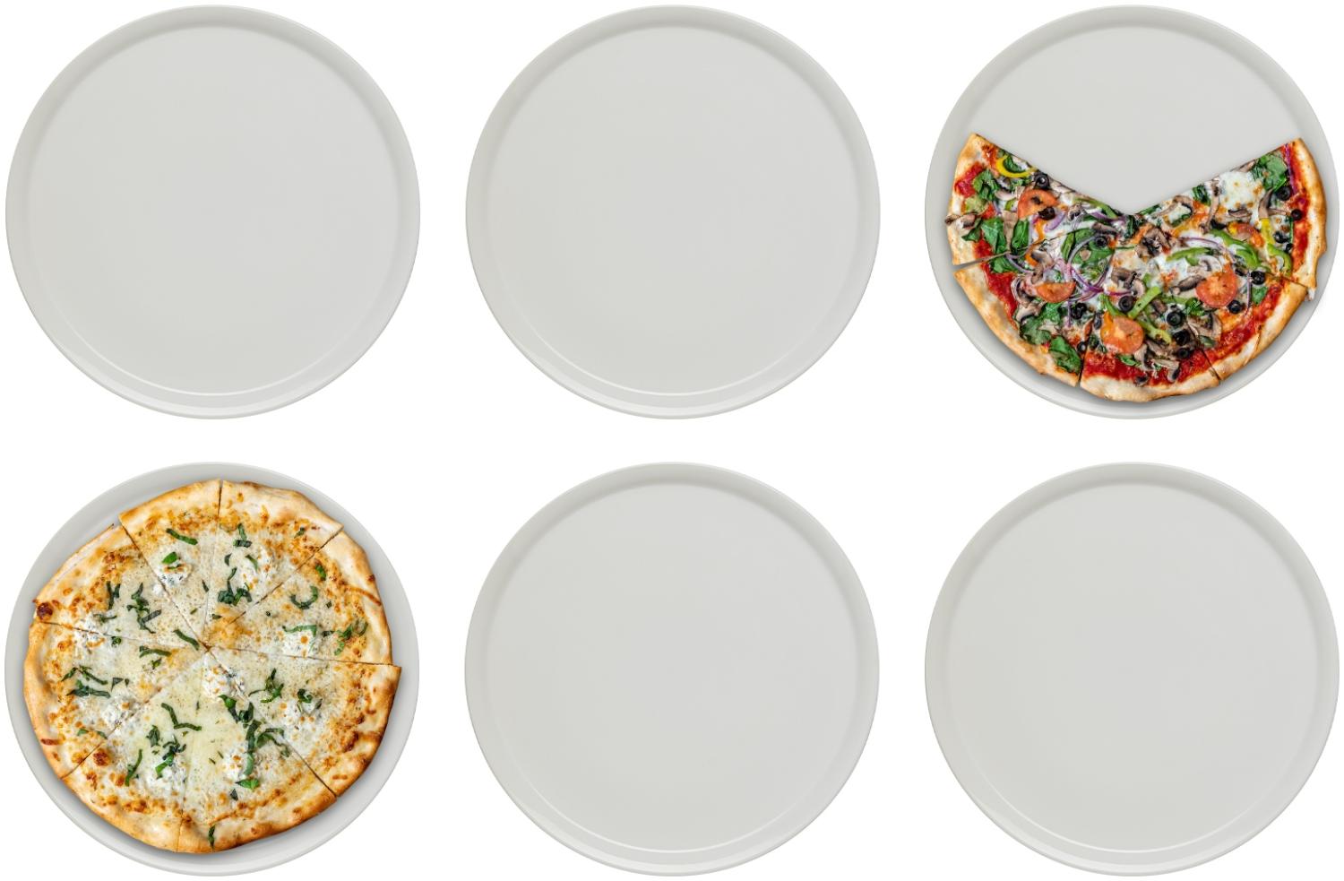 KHG 6er Set Pizzateller, extra groß mit 33cm Durchmesser in weiß, perfekt für Gastro und Zuhause, hochwertiges Porzellan, Spühlmaschinengeeignet & perfekt Stapelbar im zeitlosem Design Bild 1