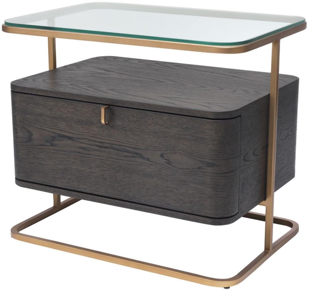 Casa Padrino Luxus Beistelltisch Mokka / Messing 65 x 46 x H. 57 cm - Edler Nachttisch mit Glasplatte und Schublade - Luxus Möbel Bild 1