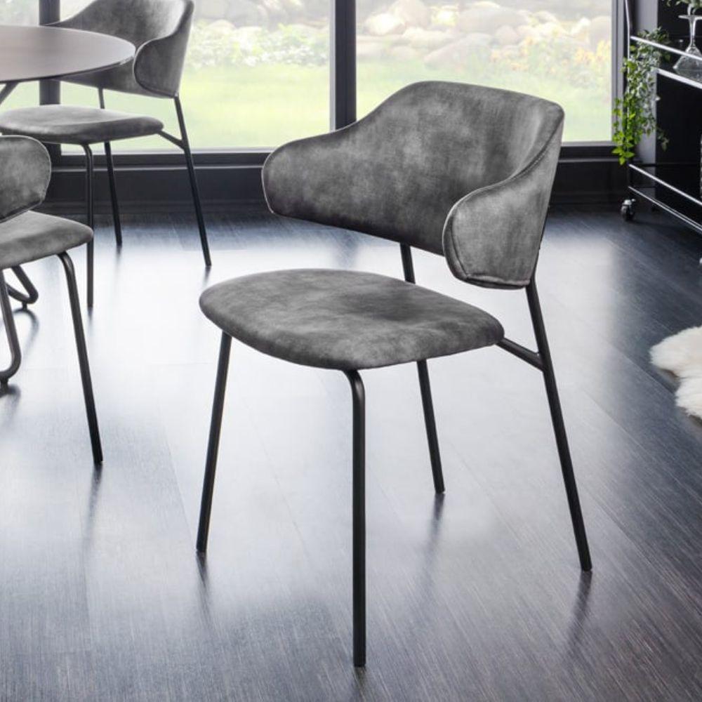 Moderner Stuhl MODA grau Samt schwarze Metallbeine Bild 1