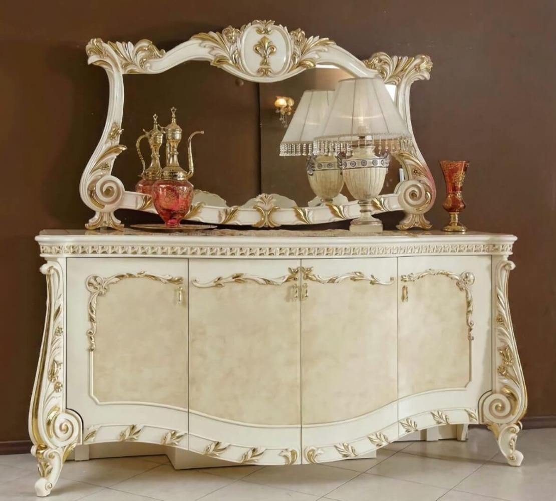 Casa Padrino Luxus Barock Möbel Set Beige / Weiß / Gold - 1 Barock Sideboard mit 4 Türen & 1 Barock Wandspiegel - Handgefertigte Barock Möbel - Edel & Prunkvoll Bild 1