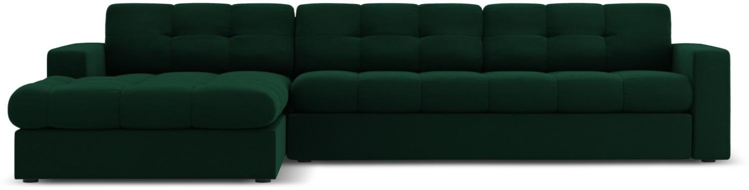 Micadoni 4-Sitzer Samtstoff Ecke links Sofa Justin | Bezug Bottle Green | Beinfarbe Black Plastic Bild 1