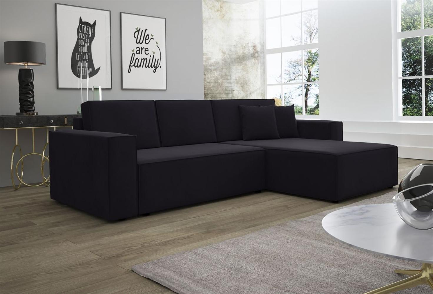 Ecksofa Schlafsofa Sofa CONOR PREMIUM Stoff Kronos Schwarz Ottomane Rechts Bild 1