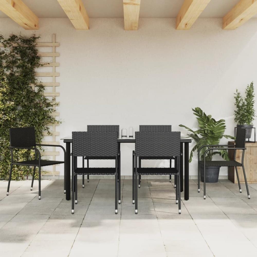 vidaXL 7-tlg. Garten-Essgruppe Schwarz Poly Rattan und Stahl Bild 1