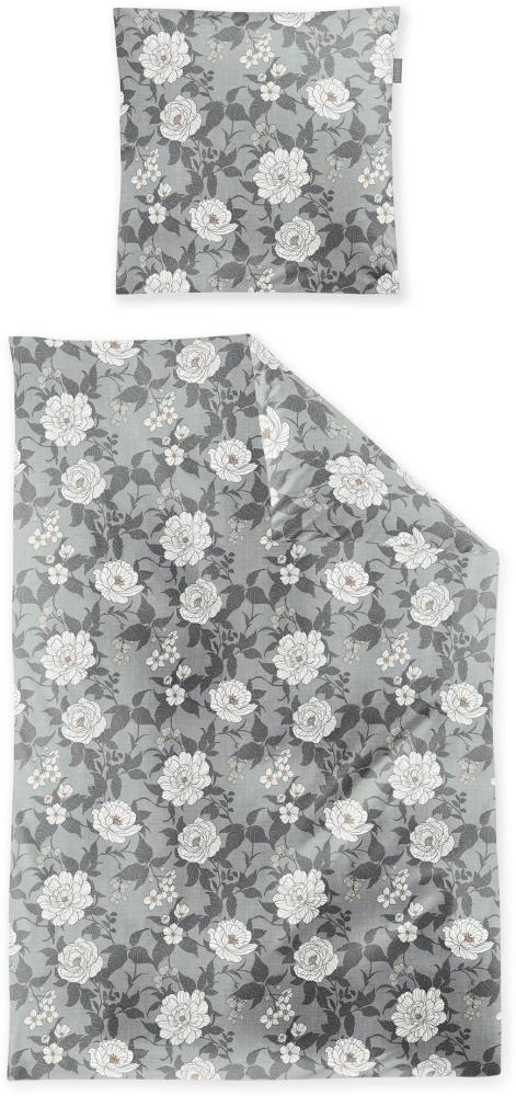 Irisette Feinbiber Bettwäsche Koala 155x220 Blumen Rosen grau silber 8531-11 Bild 1