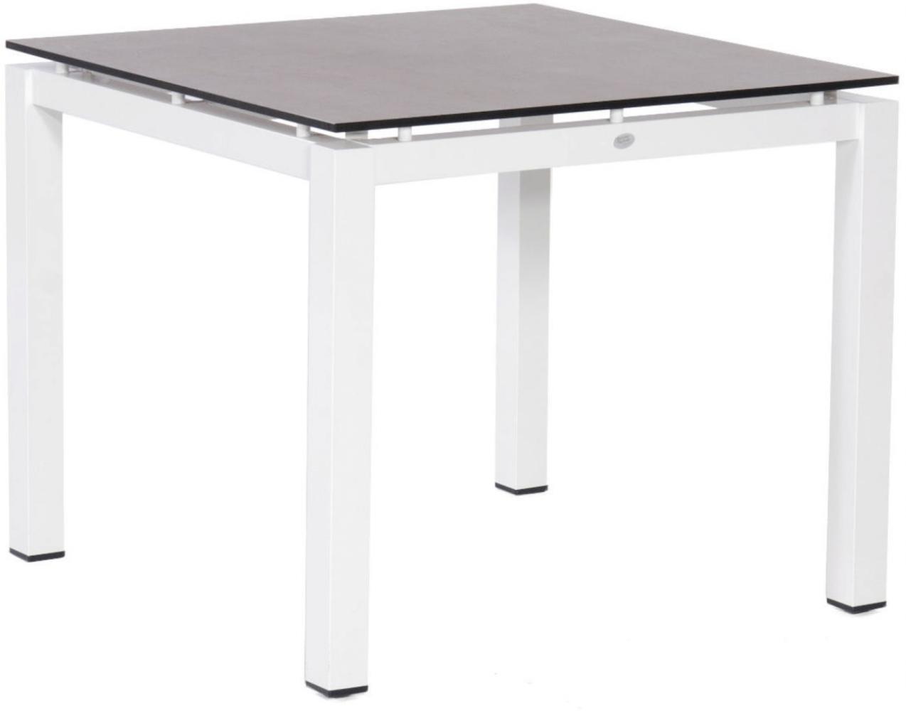 Sonnenpartner Gartentisch Base 90x90 cm Aluminium weiß Tischsystem HPL Teak Tischplatte Solid Old Teak natur 80050535 Bild 1