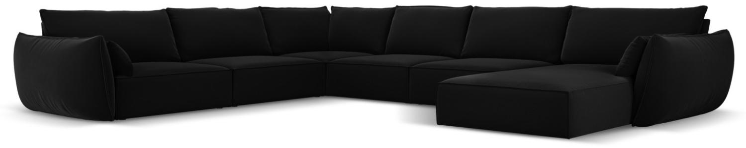 Micadoni 8-Sitzer Samtstoff Panorama Ecke links Sofa Kaelle | Bezug Black | Beinfarbe Black Plastic Bild 1