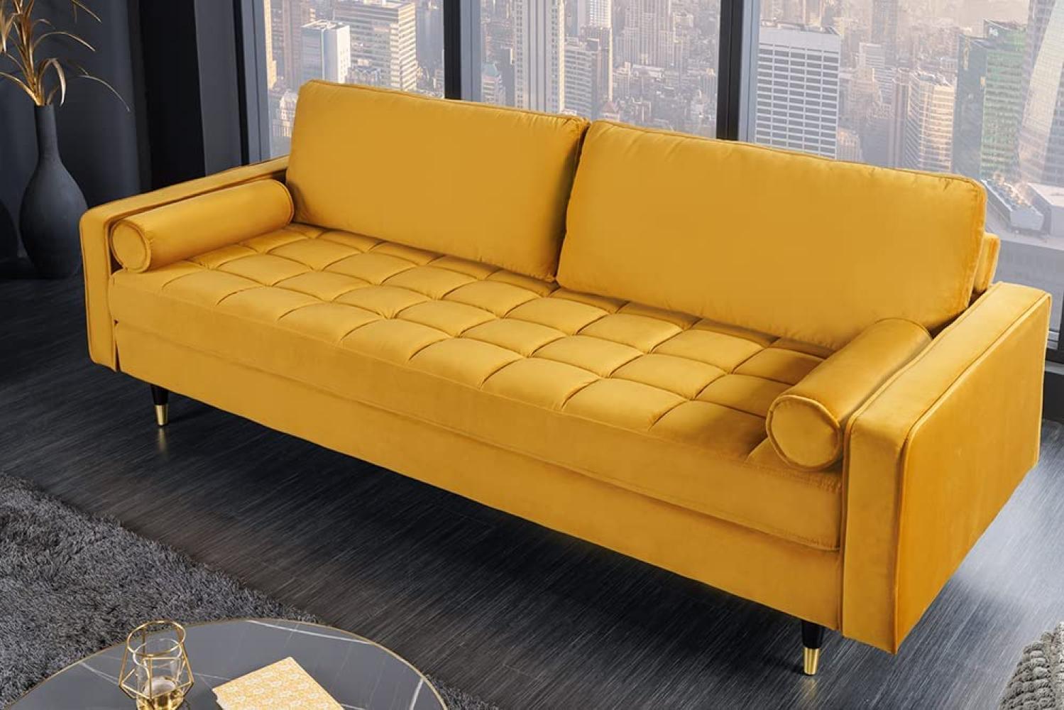 Modernes 3er Sofa 220cm COMFORT gelb Samt Federkern Design Elegant Bild 1