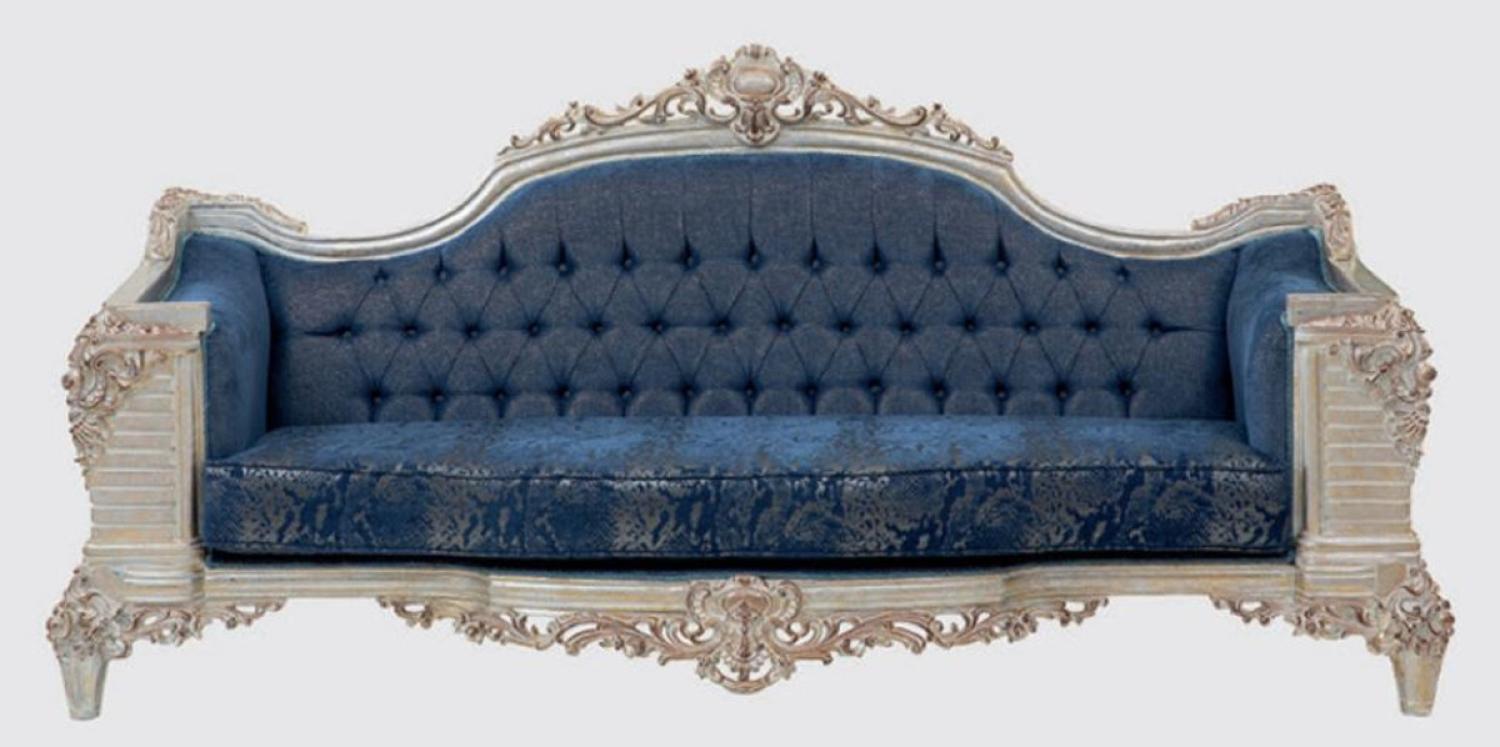 Casa Padrino Luxus Barock Sofa Blau / Creme / Kupfer / Gold 245 x 100 x H. 115 cm Bild 1