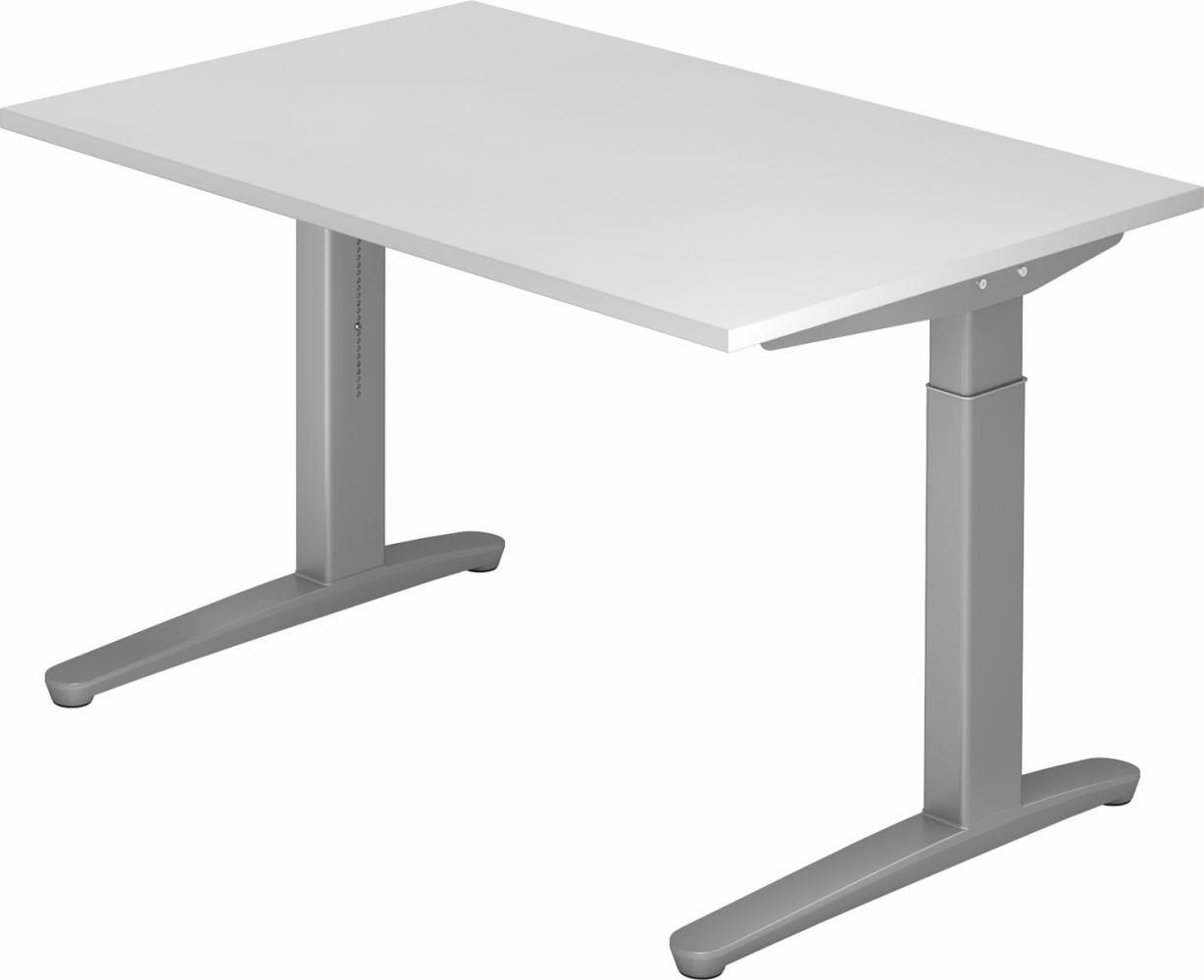 bümö® Design Schreibtisch XB-Serie höhenverstellbar, Tischplatte 120 x 80 cm in weiß, Gestell in silber Bild 1