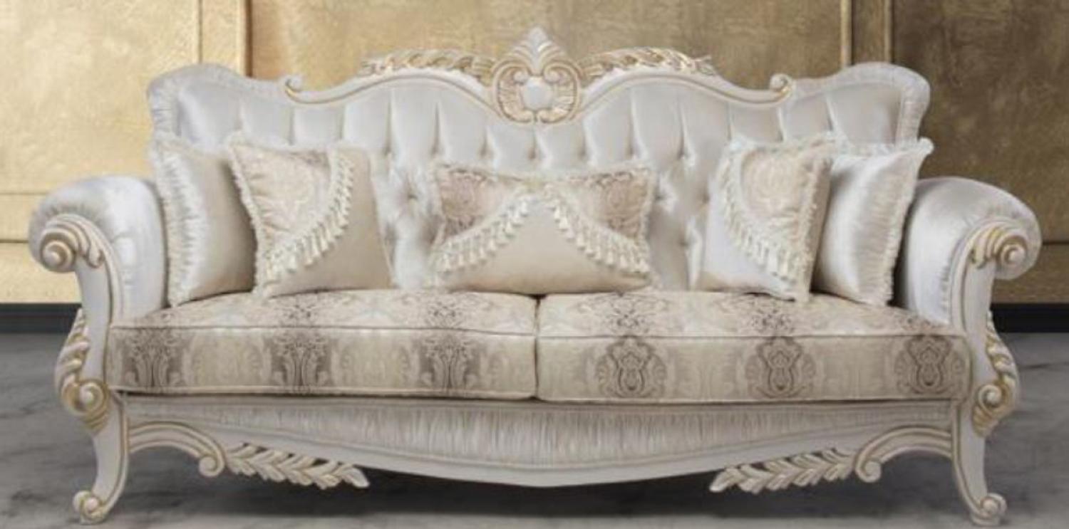 Casa Padrino Luxus Barock Sofa mit dekorativen Kissen Mehrfarbig / Weiß / Gold 237 x 81 x H. 115 cm Bild 1