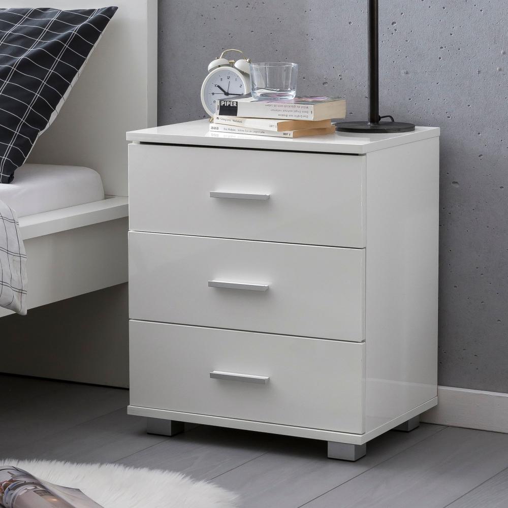 KADIMA DESIGN Nachttisch IRNO - Stilvolles Schlafzimmermöbel mit geräumigen Schubladen und großer Ablagefläche. Farbe: Weiß Bild 1