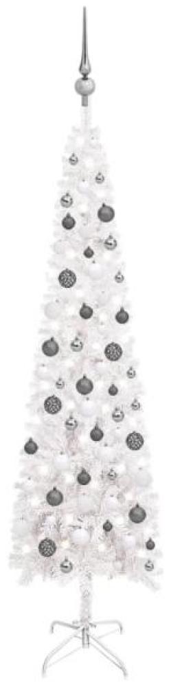 vidaXL Schlanker Weihnachtsbaum mit LEDs & Kugeln Weiß 180 cm, Mit Beleuchtung [3078103] Bild 1