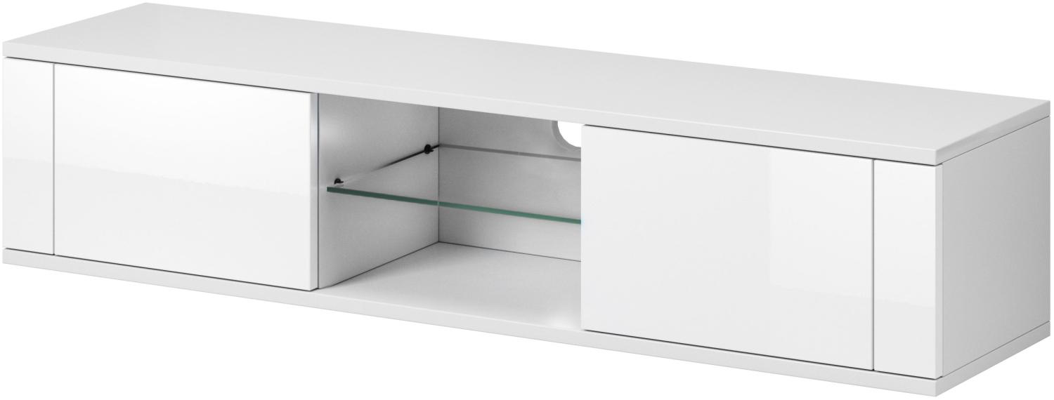 Domando Lowboard Carpi Modern für Wohnzimmer Breite 140cm, Push-to-open-System, Weiß Matt und Weiß Hochglanz Bild 1