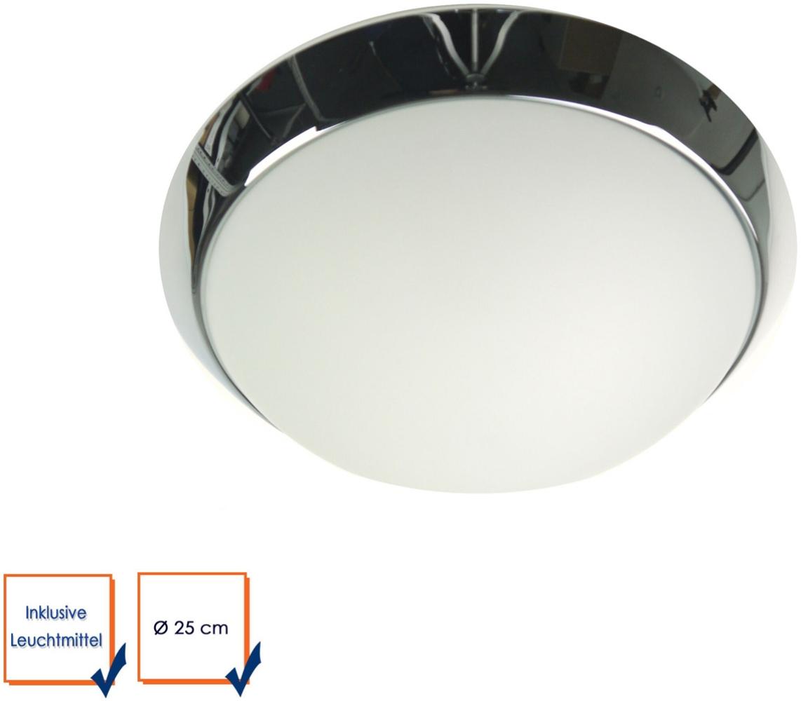 LED Deckenleuchte / Deckenschale rund, Opalglas matt, Dekorring Chrom, Ø 25cm Bild 1