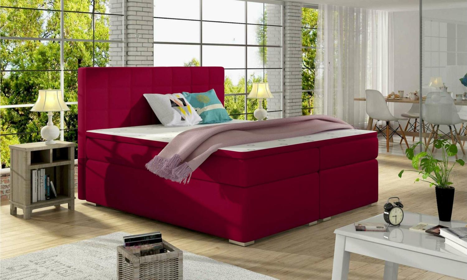 Stylefy Neptune Boxspringbett Rot Velours KRONOS 160x200 cm Bild 1